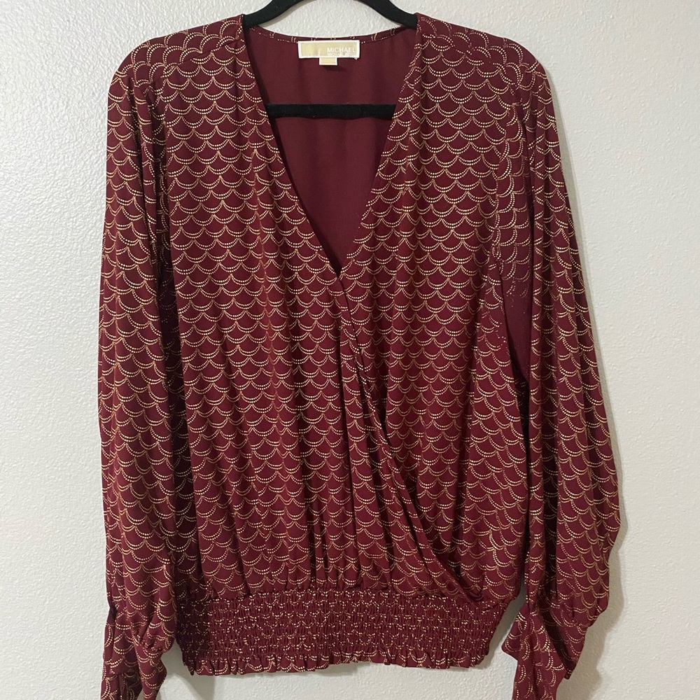 Gold Embossed Maroon Blouse